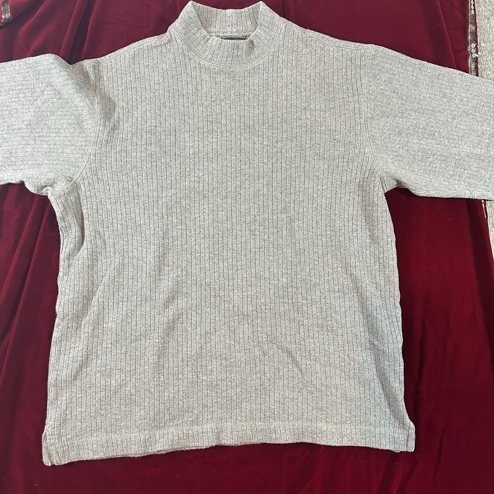 Eddie Bauer Mens Large‎ Tall Ribbed Knit Crewneck Sweater Gray Cotton Sweatshirt
